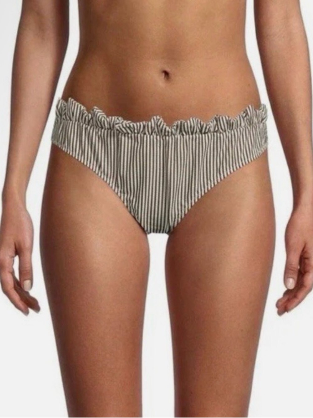 GANNI Striped Ruffle Bikini Bottoms in Brown and White